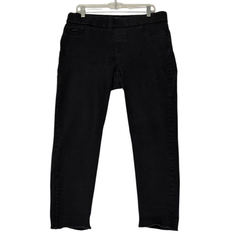 Nine West Heidi Pull On Skinny Jeans Black Raw Hem Denim Leggings Size 14